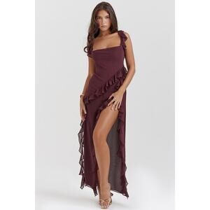 House of CB‎ Ariela Ruffle Maxi Dress Mulberry Maroon Large + Event Party Formal